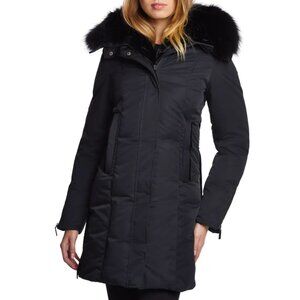 $895 Dawn Levy Black Parka Luna Fox Fur Hood Coat size Small